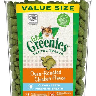 FELINE GREENIES Adult Dental Cat Treats, Oven Roasted Chicken Flavor, 9.75 oz. Tub